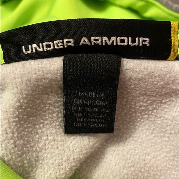 Men’s Under Armour Storm Pullover hoodie fleece sweatshirt Big Logo Gray Yellow - Picture 7 of 10